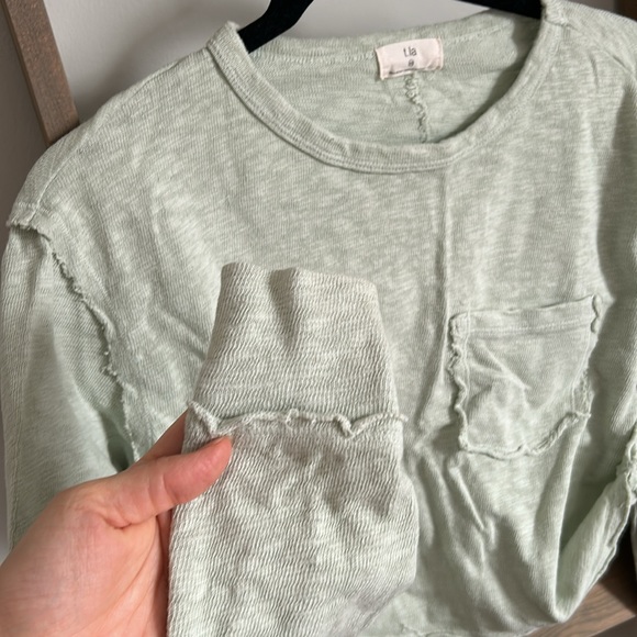 Anthropologie T.LA Cropped Long Sleeve  Crewneck Top Green Size XS - Picture 7 of 8